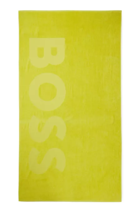 Cotton-velvet beach towel with sculpted logo