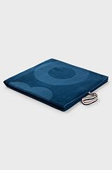 Cotton-velvet beach towel with sculpted logo, Blue
