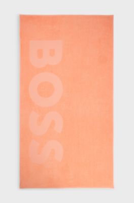 Cotton-velvet beach towel with sculpted logo, Orange