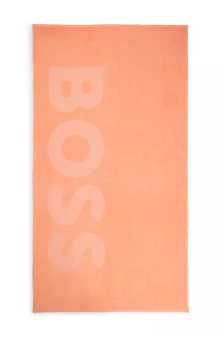 Cotton-velvet beach towel with sculpted logo