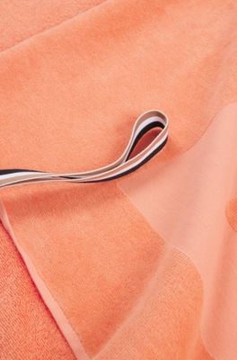 Cotton-velvet beach towel with sculpted logo, Orange