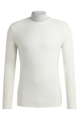 Mock-neck base layer in wool-effect jersey, White