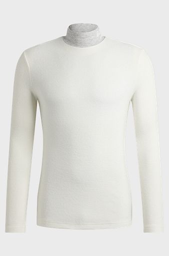 Mock-neck base layer in wool-effect jersey, White