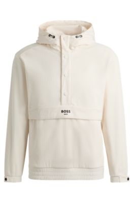 Relaxed-fit hoodie in corduroy with snap placket, White