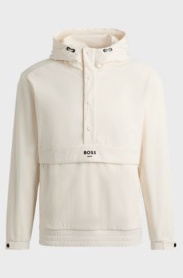 Relaxed-fit hoodie in corduroy with snap placket, White