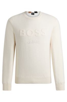 로고 및 시그니처 스트라이프 이탈리안 캐시미어 스웨터, 화이트