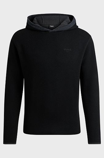 Hoodie in double-faced wool and cashmere-silk, Black