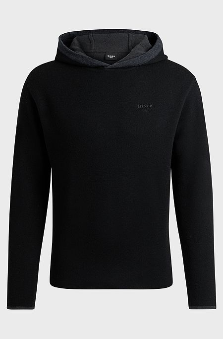 Hoodie in double-faced wool and cashmere-silk, Black