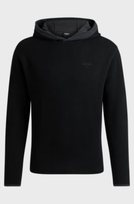 Hoodie in double-faced wool and cashmere-silk, Black