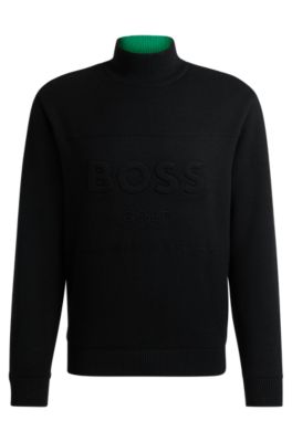 Wool zip-up sweater with windproof lining, Black