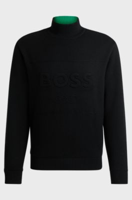 Wool zip-up sweater with windproof lining, Black