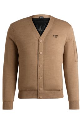 Wool cardigan with goose-down filling, Brown