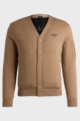 Wool cardigan with goose-down filling, Brown