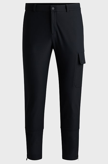 Cotton-touch tracksuit bottoms with slit hems, Black