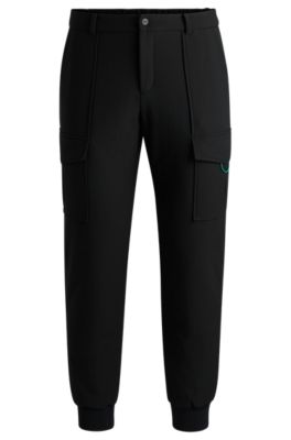 구스 다운 블렌드 충전재 릴랙스 핏 트랙수트 팬츠, 블랙