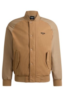 Varsity-style down jacket with wool and cashmere, Beige