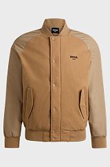 Varsity-style down jacket with wool and cashmere, Beige