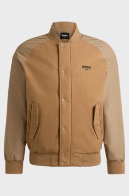 Varsity-style down jacket with wool and cashmere, Beige