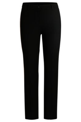 Straight-fit wool-effect trousers with signature stripes, Black