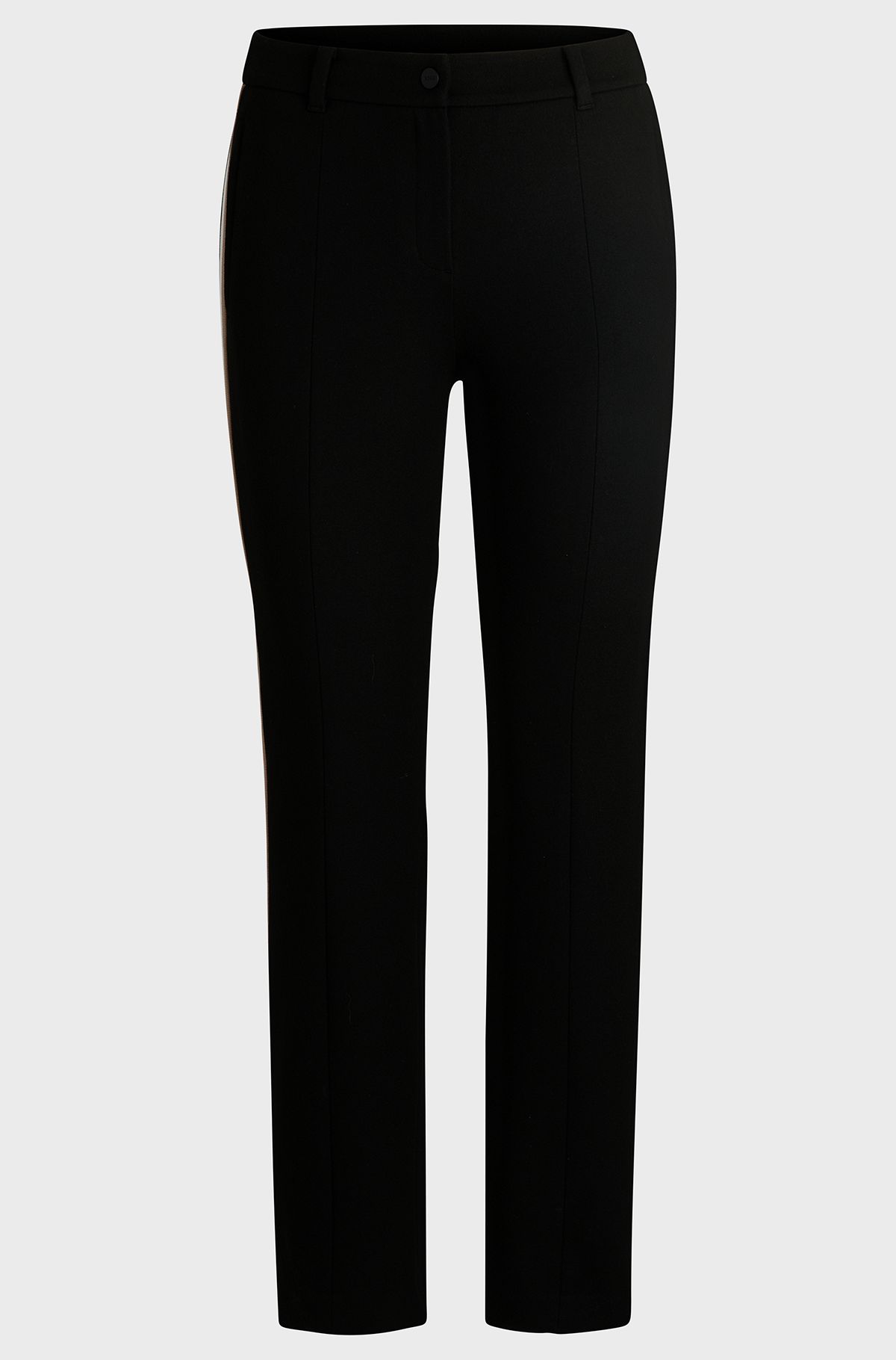Straight-fit wool-effect trousers with signature stripes, Black