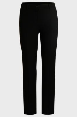 Straight-fit wool-effect trousers with signature stripes, Black