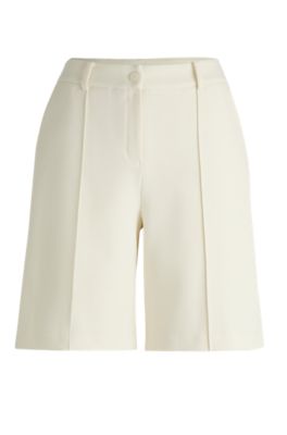 Wool-look shorts with pintuck detail, White