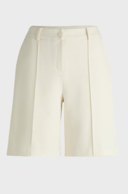 Wool-look shorts with pintuck detail, White