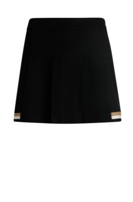 Wool-blend pleated skirt with signature stripes, Black