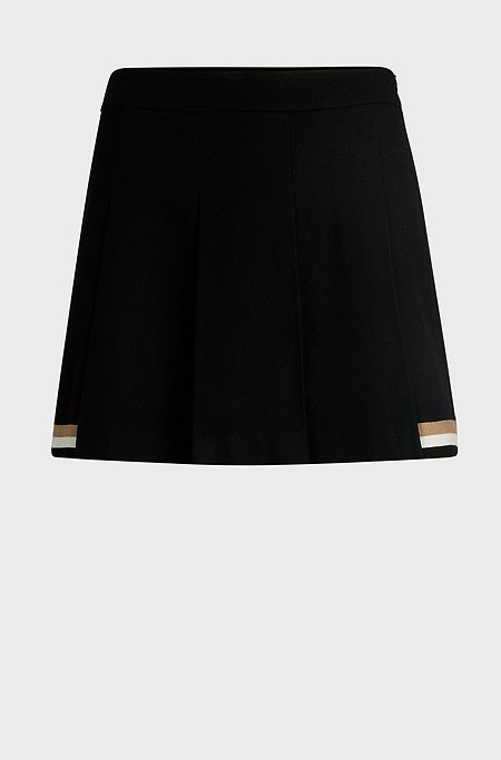 Wool-blend pleated skirt with signature stripes, Black
