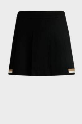 Wool-blend pleated skirt with signature stripes, Black
