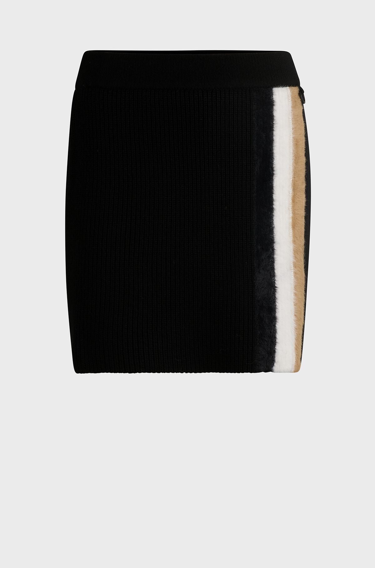 A-line skirt in wool with signature stripes, Black