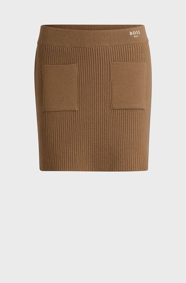 A-line skirt in wool with signature stripes, Beige