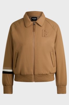 Varsity goose-down jacket with wool and cashmere, Beige