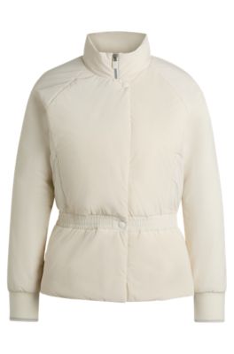 구스 다운 충전재 벨트 사파리 재킷, 화이트