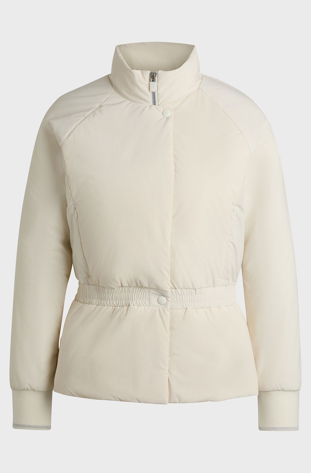Belted safari jacket with goose-down filling, White