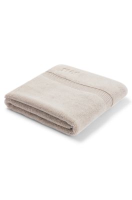 Beige Aegean-cotton bath mat with tonal logo, Light Beige
