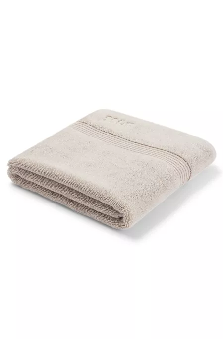 Beige Aegean-cotton bath mat with tonal logo