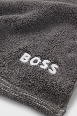 Tapis de bain en coton avec logo brod&eacute; contrastant, Gris sombre