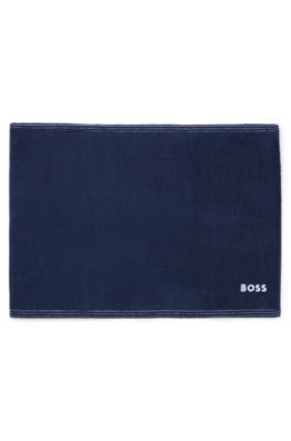 Cotton bath mat with contrast embroidered logo, Dark Blue
