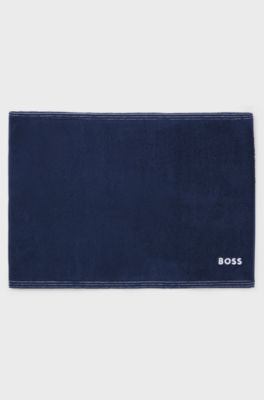Cotton bath mat with contrast embroidered logo, Dark Blue