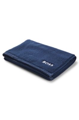 Cotton bath mat with contrast embroidered logo, Dark Blue