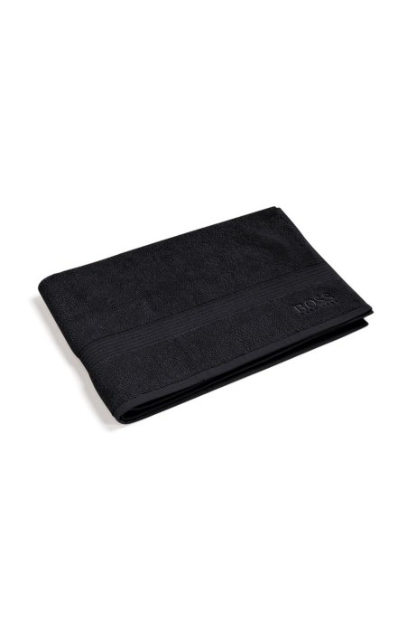 Bath mat in combed Aegean cotton with ribbed border, Black