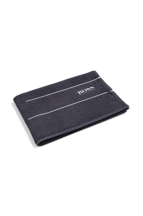 Finest Egyptian cotton bath mat with logo border, Anthracite