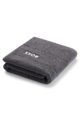 Cotton bath mat with contrast logo embroidery, Dark Grey