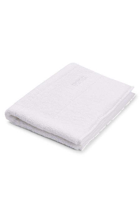 Cotton bath mat with contrast logo embroidery, White