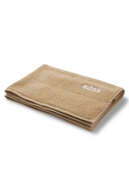 Cotton bath mat with contrast logo embroidery, Beige