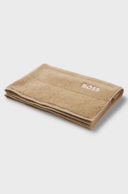 Cotton bath mat with contrast logo embroidery, Beige