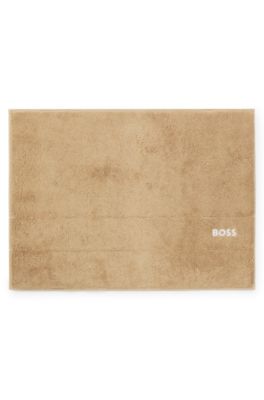 Cotton bath mat with contrast logo embroidery, Beige