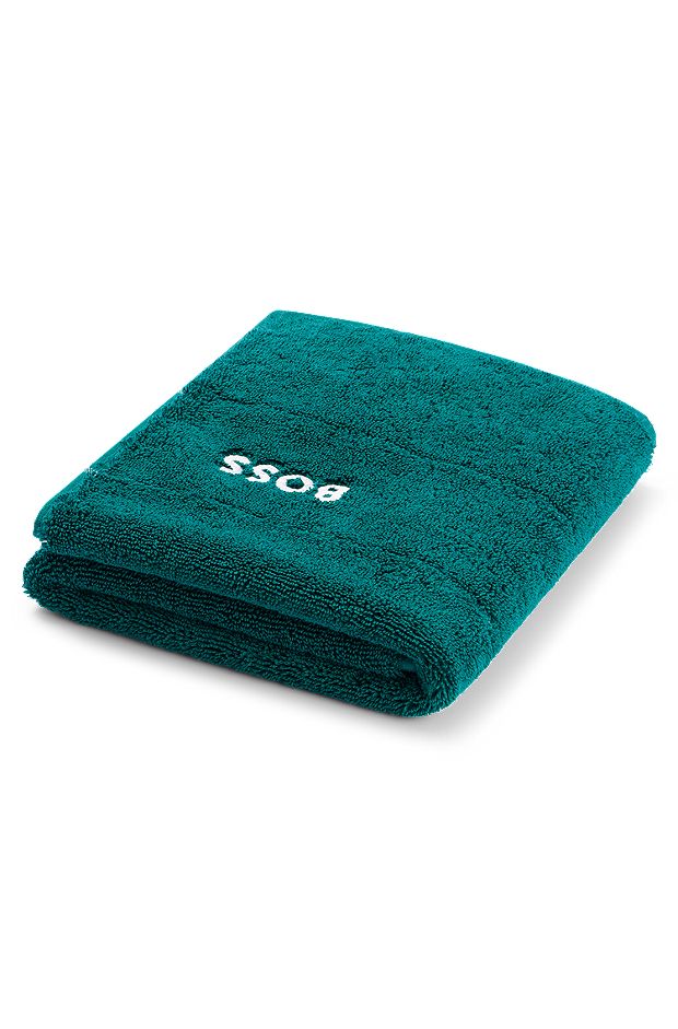 Tapis de bain en coton avec logo contrastant brodé, Vert sombre