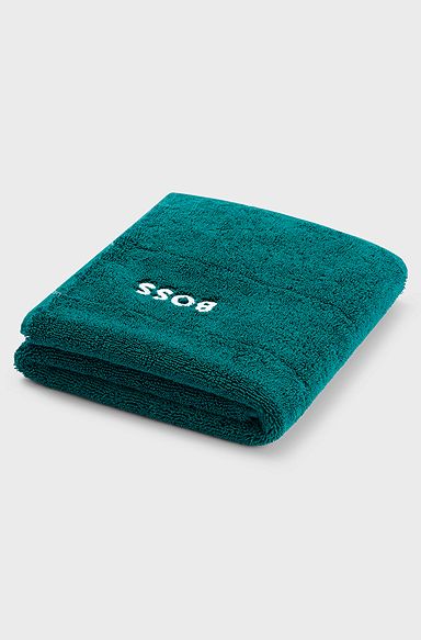 Cotton bath mat with contrast logo embroidery, Dark Green